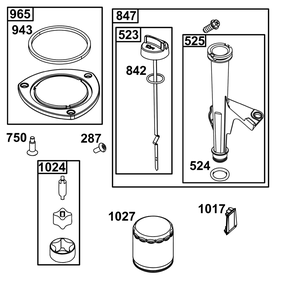 Lubrication Group Diagram and Parts List for 44U677-0018-B5 400000 - 699999 Briggs and Stratton Engine